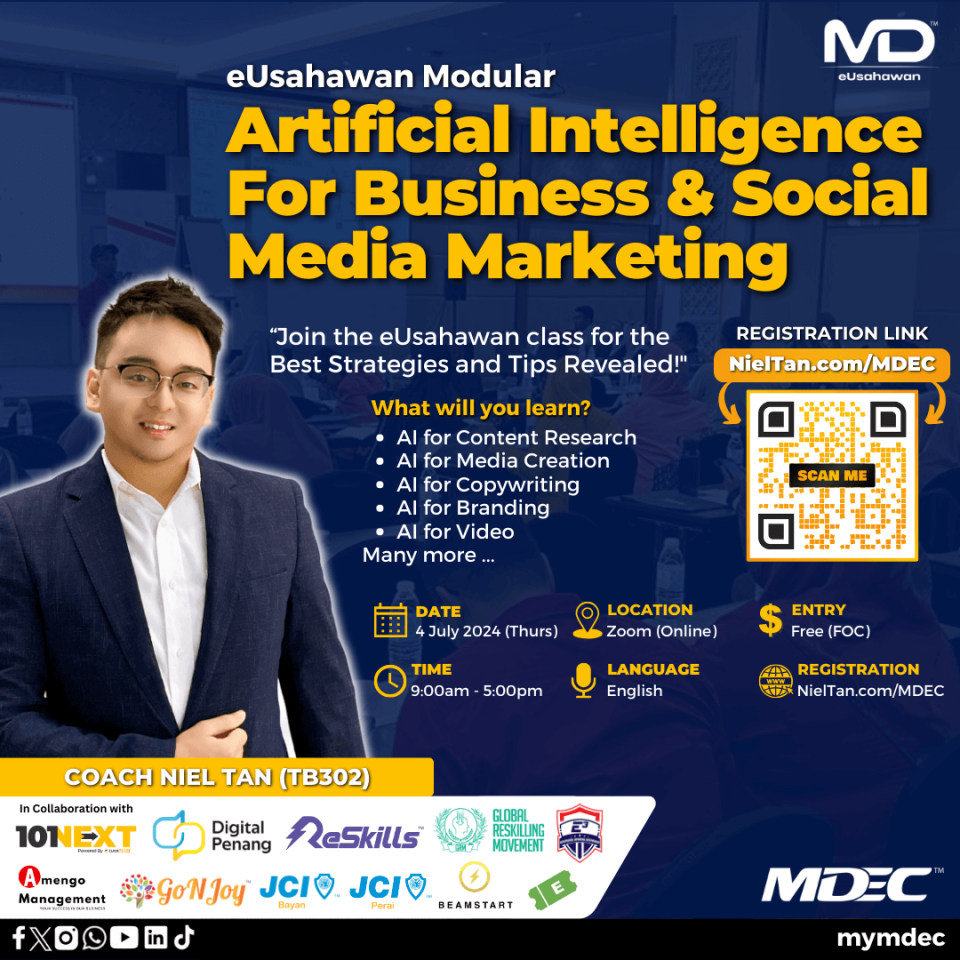 MDEC - Fully Subsidised Artificial Intelligence Training is here! - 4 July 2024 (Thursday) - eUsahawan | DigitalPreneurship Cover